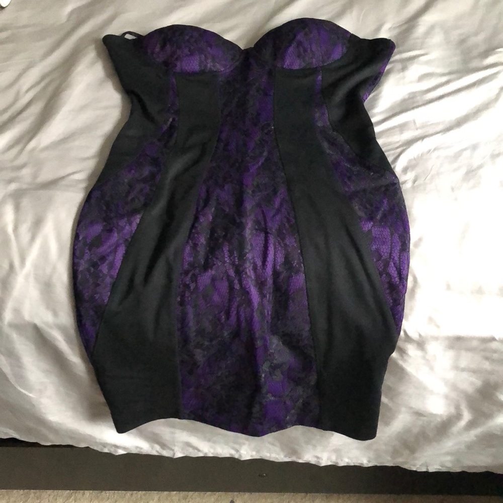 Black lace and purple underlay dress